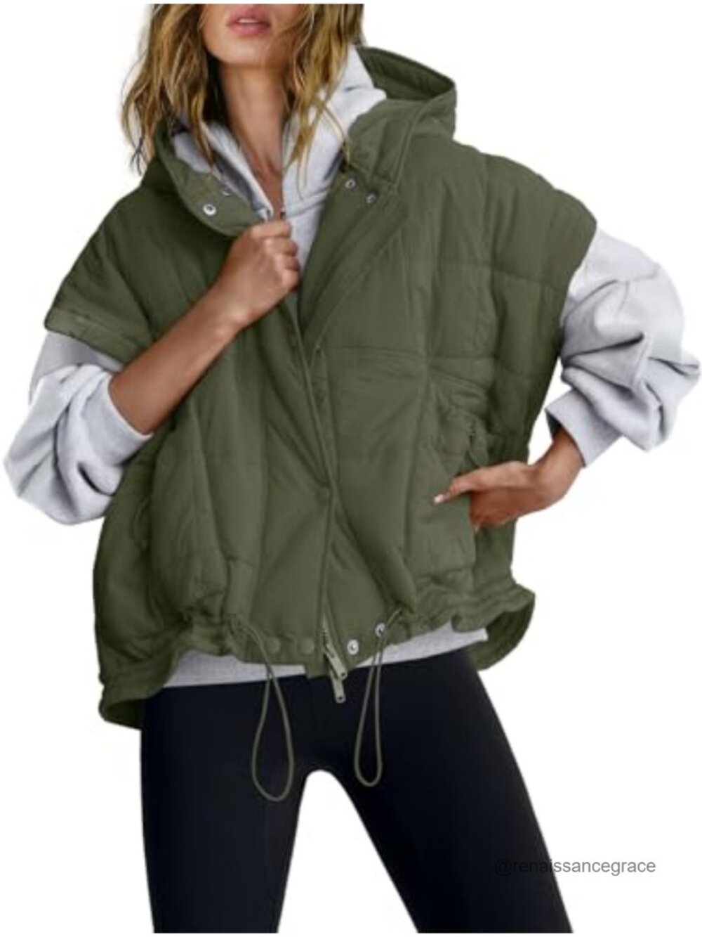 Womens Oversized Quilted Puffer Vest Sleeveless Hooded Zip Up Lightweight
